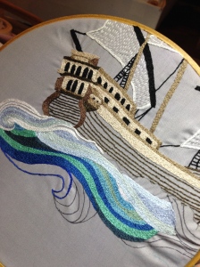 Image of an embroidery of a ship